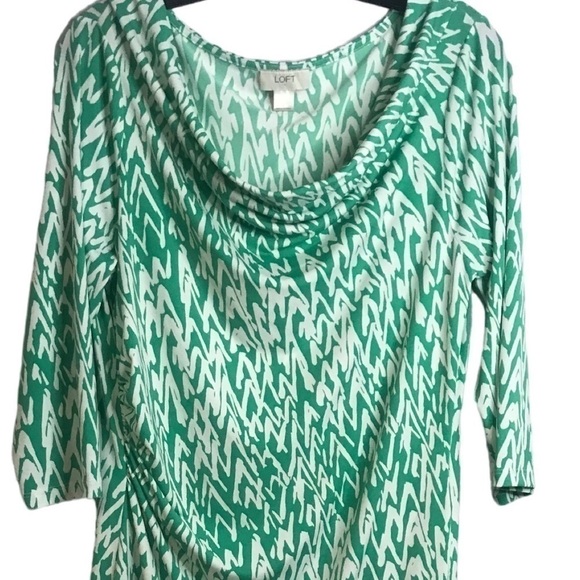 Loft Draped Collar Green and White Dress Size L - Picture 11 of 12